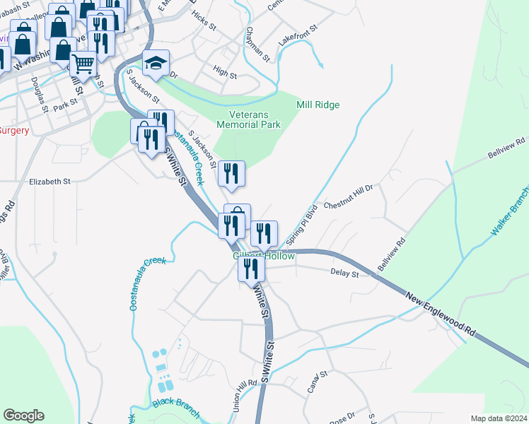 map of restaurants, bars, coffee shops, grocery stores, and more near 126 Watts Road in Athens