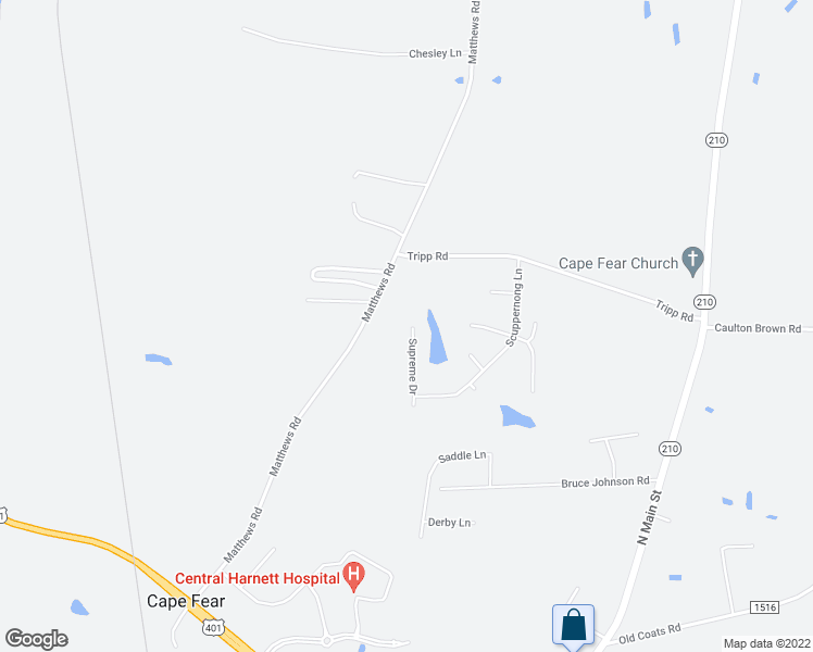 map of restaurants, bars, coffee shops, grocery stores, and more near 185 Supreme Drive in Lillington