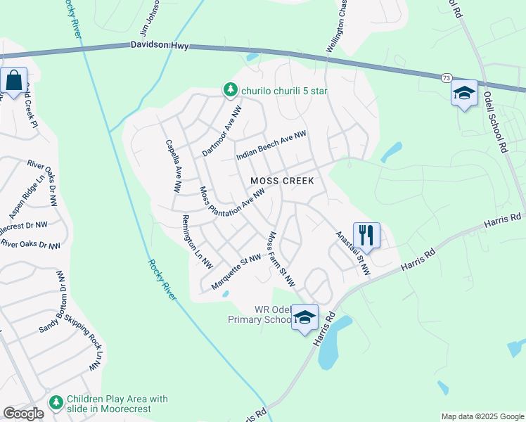 map of restaurants, bars, coffee shops, grocery stores, and more near 1454 Duckhorn Street Northwest in Concord