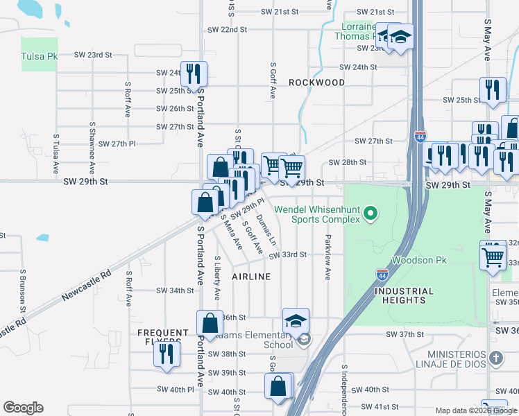 map of restaurants, bars, coffee shops, grocery stores, and more near in Oklahoma City