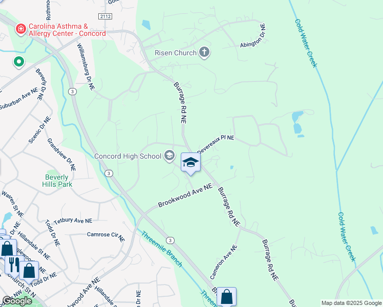 map of restaurants, bars, coffee shops, grocery stores, and more near Burrage Road Northeast in Concord