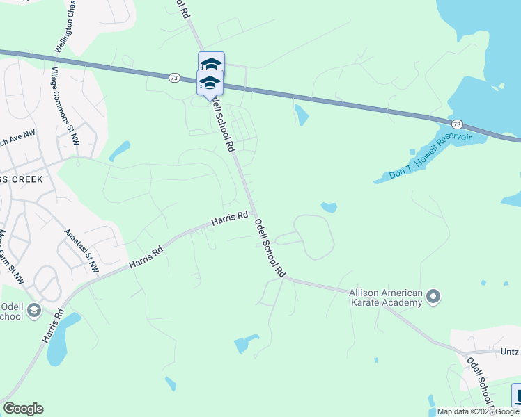map of restaurants, bars, coffee shops, grocery stores, and more near 1420 Odell School Road in Concord