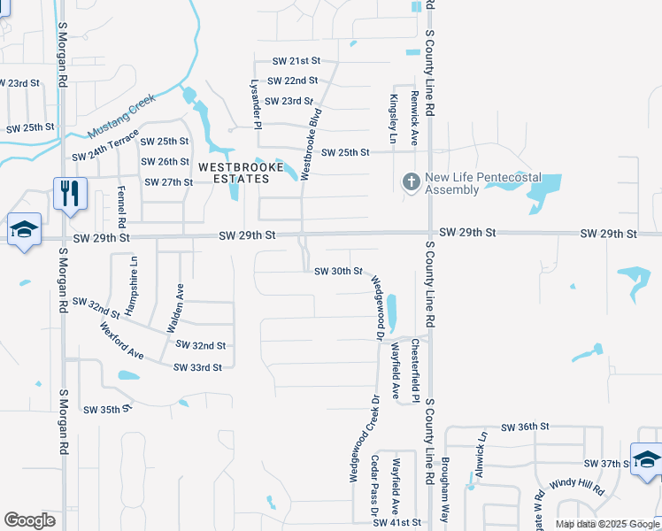 map of restaurants, bars, coffee shops, grocery stores, and more near 9209 Southwest 30th Street in Oklahoma City