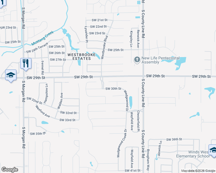 map of restaurants, bars, coffee shops, grocery stores, and more near 9217 Southwest 30th Street in Oklahoma City