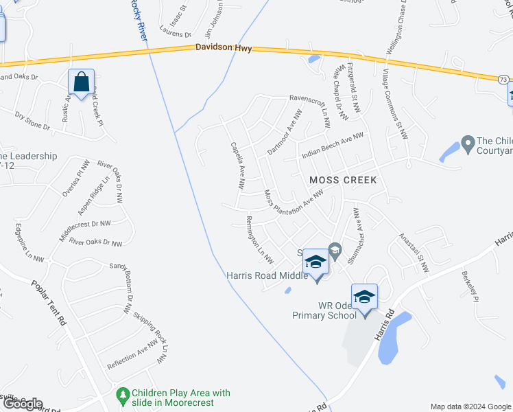 map of restaurants, bars, coffee shops, grocery stores, and more near 1477 Olive Hill Avenue Northwest in Concord