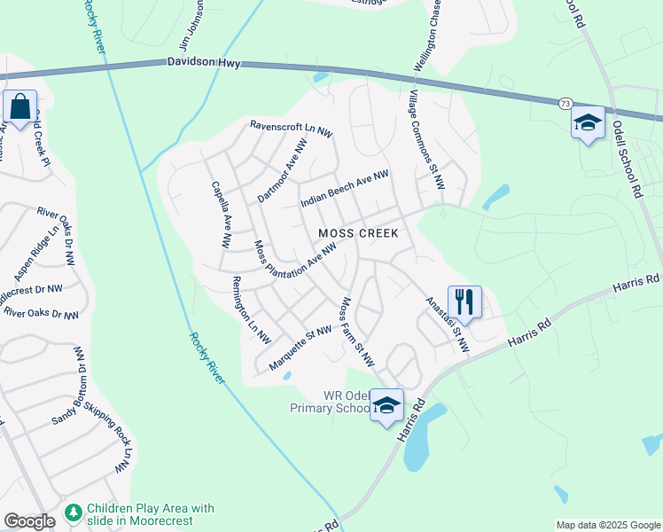 map of restaurants, bars, coffee shops, grocery stores, and more near 9634 Bellamy Place Northwest in Concord