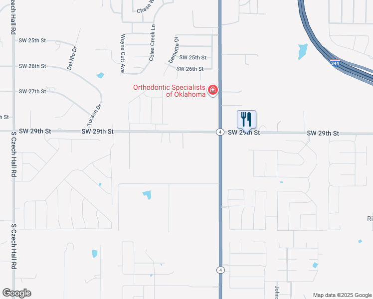 map of restaurants, bars, coffee shops, grocery stores, and more near 11500 Southwest 29th Street in Yukon