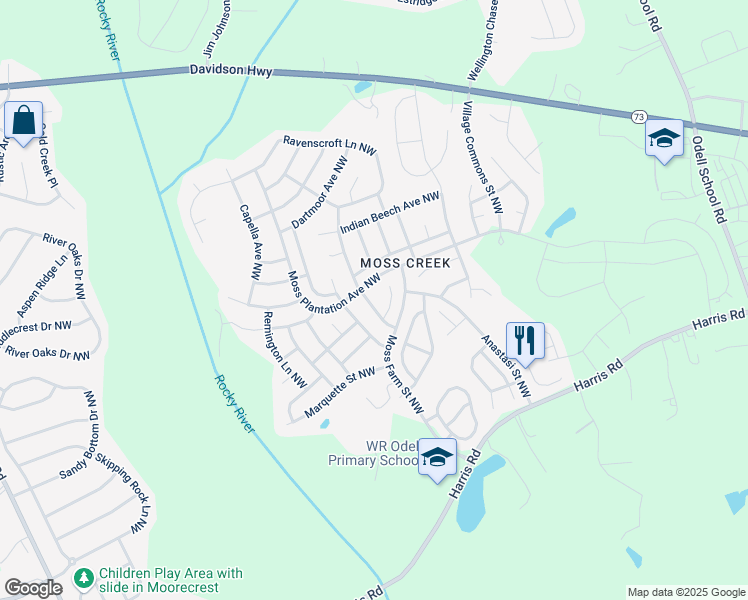 map of restaurants, bars, coffee shops, grocery stores, and more near 9634 Bellamy Place Northwest in Concord