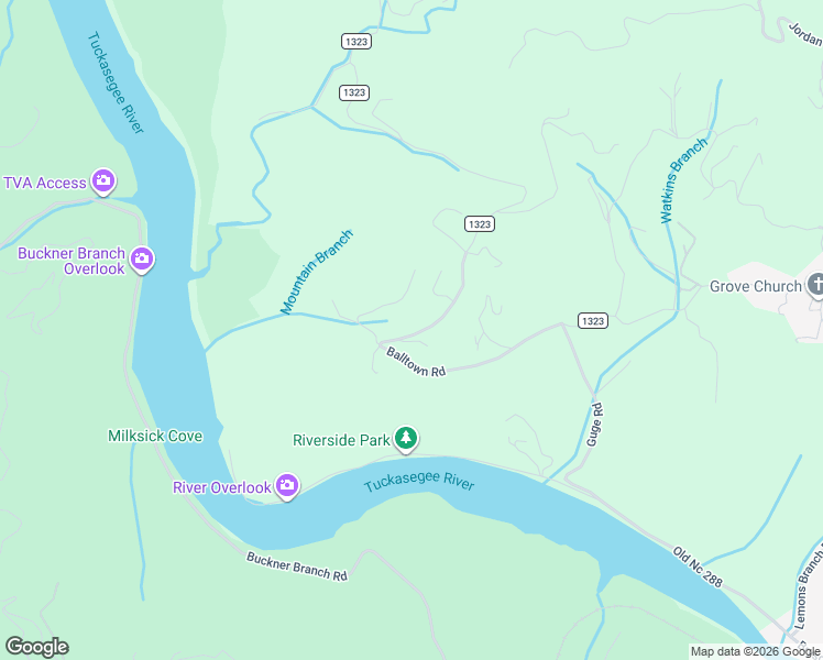 map of restaurants, bars, coffee shops, grocery stores, and more near 2281 Balltown Road in Bryson City