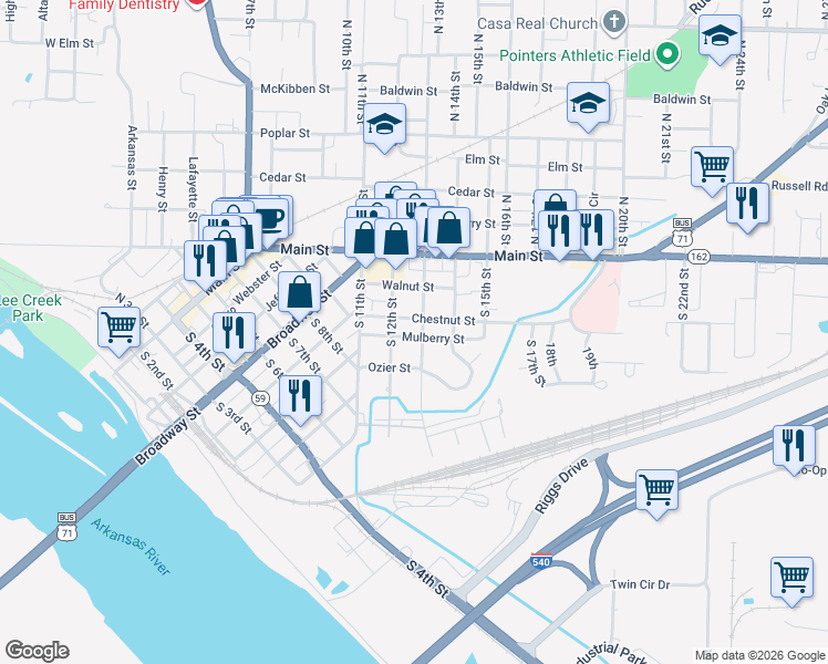 map of restaurants, bars, coffee shops, grocery stores, and more near 1304 Chestnut St in Van Buren