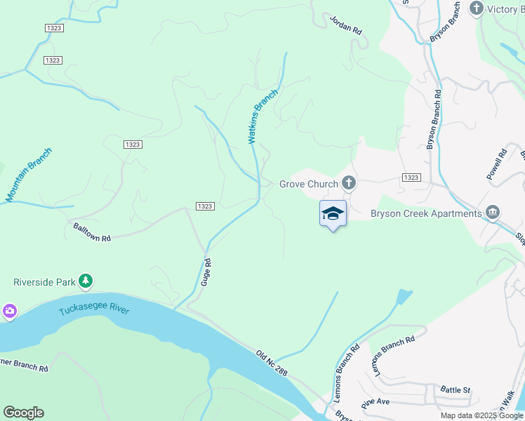 map of restaurants, bars, coffee shops, grocery stores, and more near 30 Watkins Cemetery Road in Bryson City