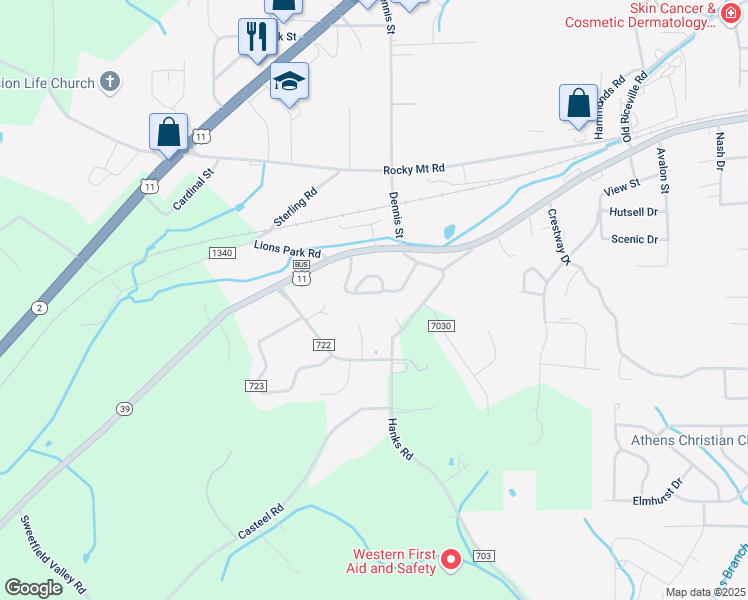 map of restaurants, bars, coffee shops, grocery stores, and more near 101 Shawnee Trail in Athens