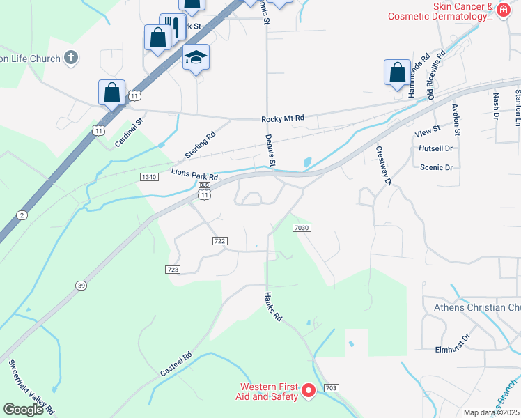 map of restaurants, bars, coffee shops, grocery stores, and more near 101 Shawnee Trail in Athens