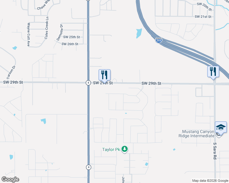map of restaurants, bars, coffee shops, grocery stores, and more near 11201 Southwest 29th Street in Yukon