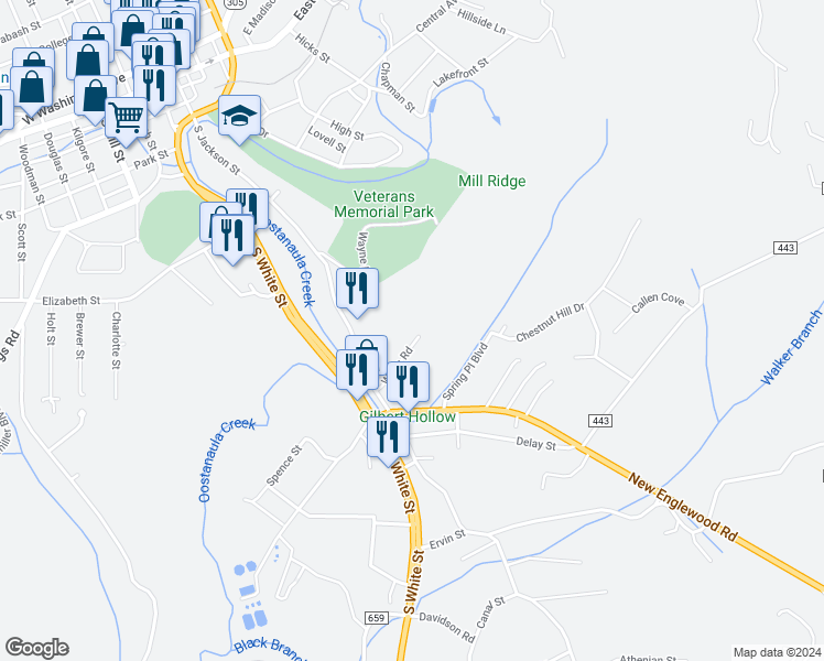 map of restaurants, bars, coffee shops, grocery stores, and more near 126 Watts Road in Athens
