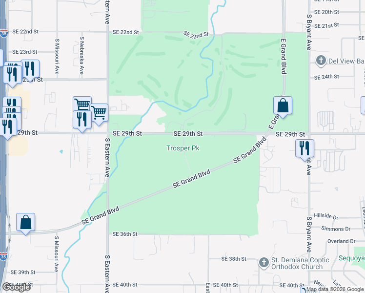 map of restaurants, bars, coffee shops, grocery stores, and more near 2300 Southeast 29th Street in Oklahoma City