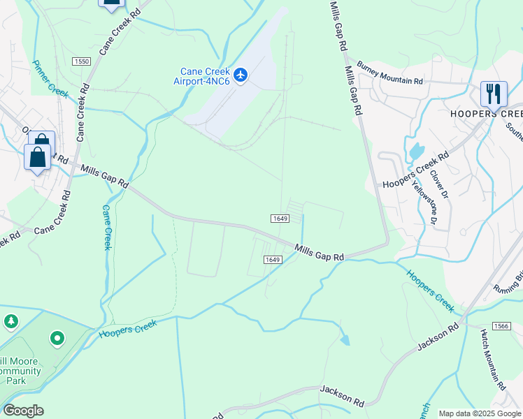 map of restaurants, bars, coffee shops, grocery stores, and more near 535 Cane Creek Industrial Park Road in Fletcher