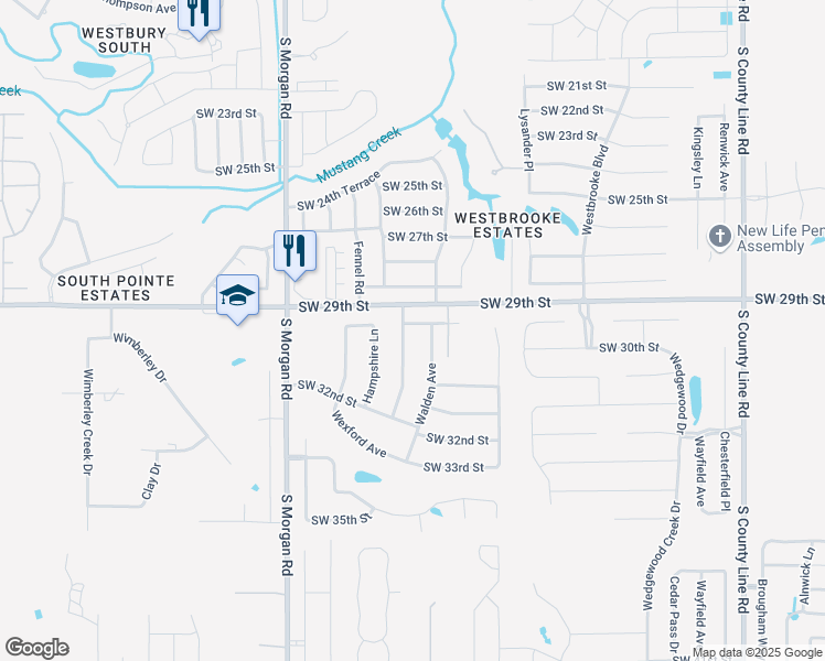map of restaurants, bars, coffee shops, grocery stores, and more near 3100 Westbury Glen Boulevard in Oklahoma City