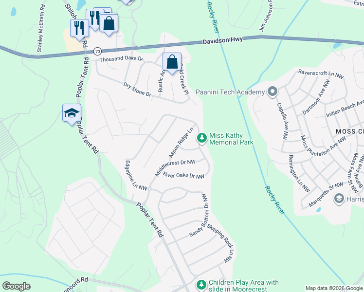 map of restaurants, bars, coffee shops, grocery stores, and more near 10984 Aspen Ridge Lane in Concord