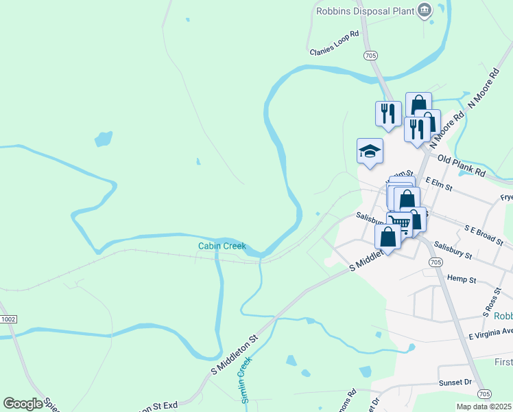 map of restaurants, bars, coffee shops, grocery stores, and more near 744 Fentress Road in Robbins