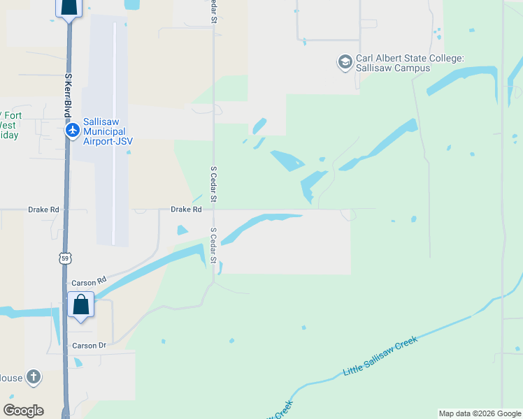 map of restaurants, bars, coffee shops, grocery stores, and more near South Cedar Street in Sallisaw