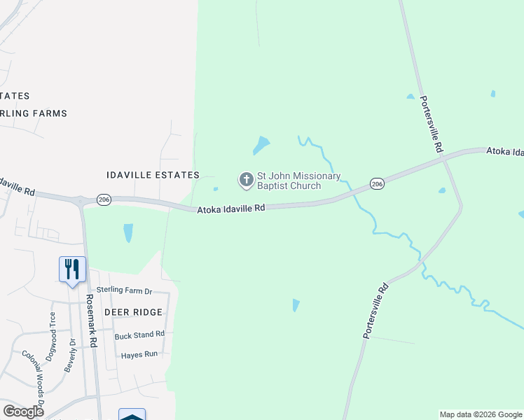 map of restaurants, bars, coffee shops, grocery stores, and more near 1998-2086 Atoka Idaville Rd in Atoka