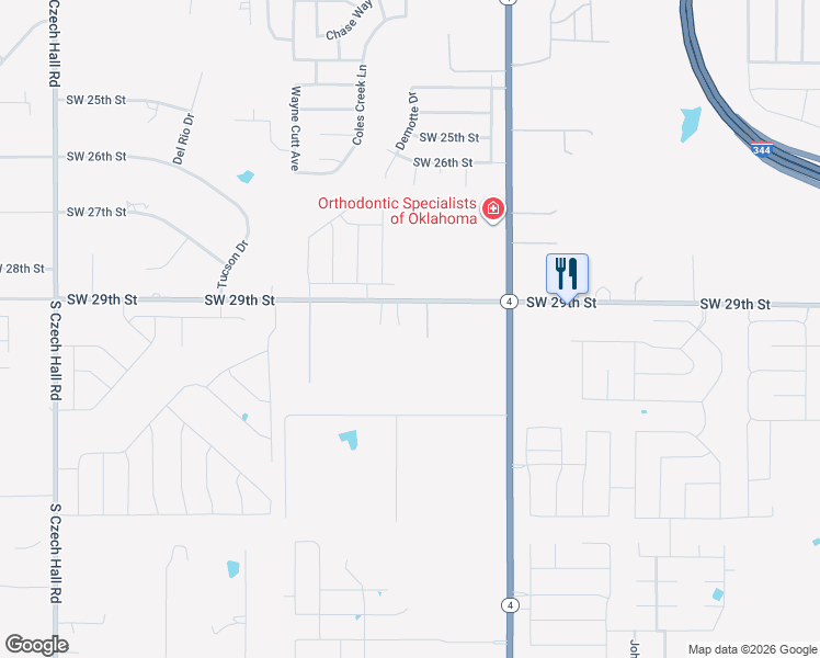 map of restaurants, bars, coffee shops, grocery stores, and more near 11500 Southwest 29th Street in Yukon