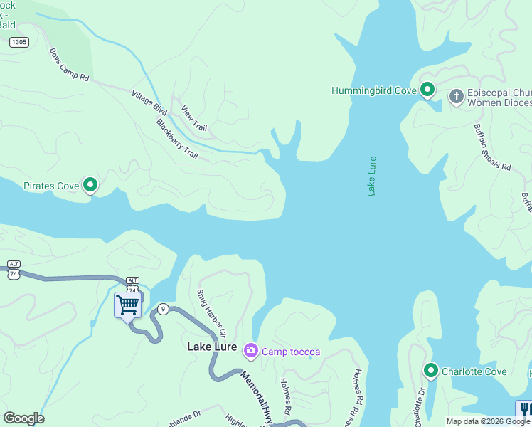 map of restaurants, bars, coffee shops, grocery stores, and more near 344 Burnt Ridge Road in Lake Lure