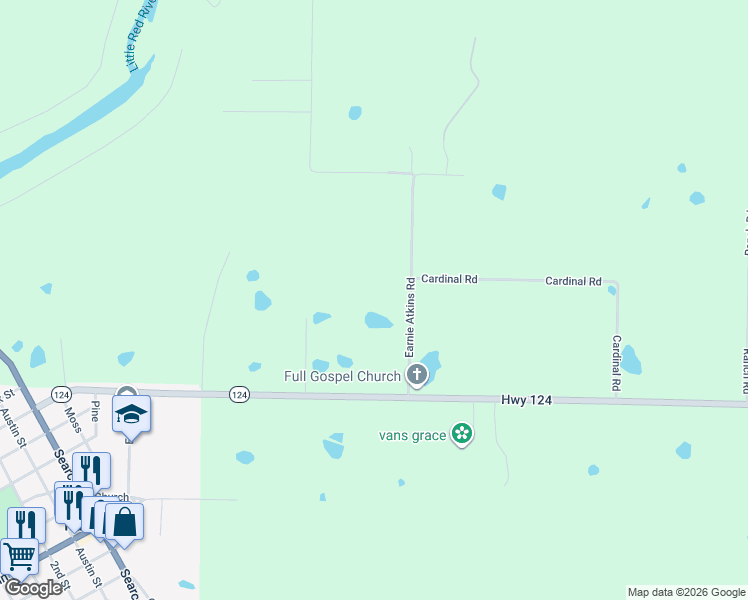 map of restaurants, bars, coffee shops, grocery stores, and more near 173 Highway 124 in Pangburn