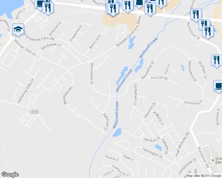 map of restaurants, bars, coffee shops, grocery stores, and more near 16022 Stonemont Road in Huntersville