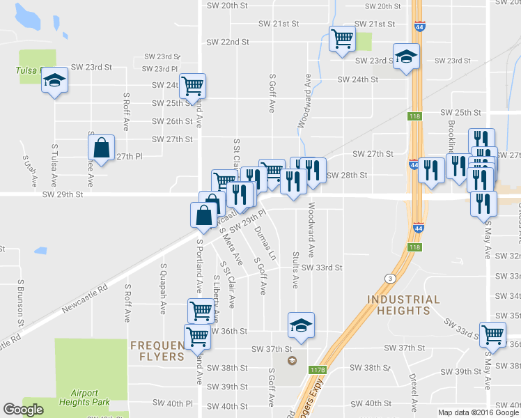 map of restaurants, bars, coffee shops, grocery stores, and more near 3009 South Dumas Avenue in Oklahoma City