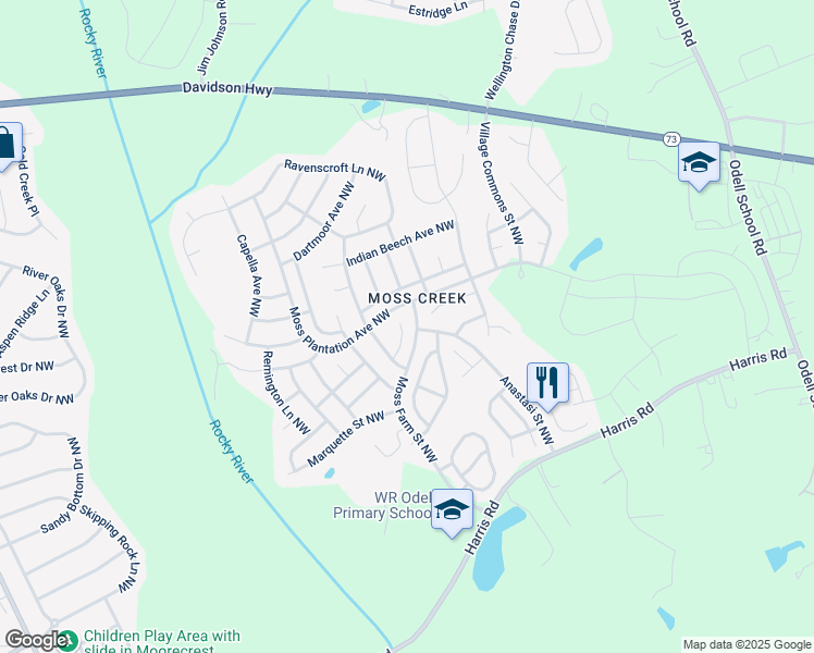 map of restaurants, bars, coffee shops, grocery stores, and more near 9634 Bellamy Place Northwest in Concord