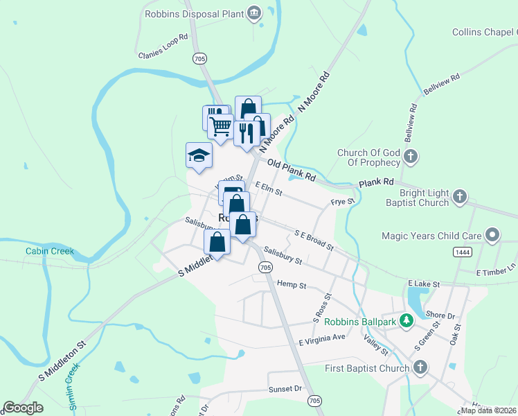 map of restaurants, bars, coffee shops, grocery stores, and more near 101 North Rockingham Street in Robbins