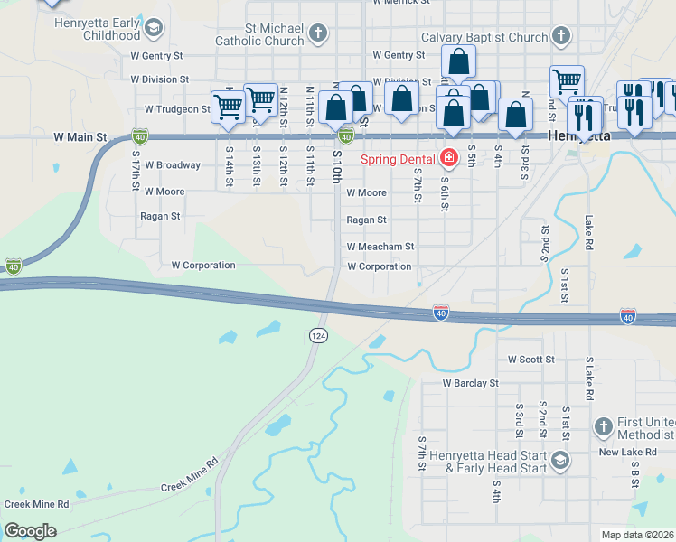 map of restaurants, bars, coffee shops, grocery stores, and more near 503 South 10th in Henryetta