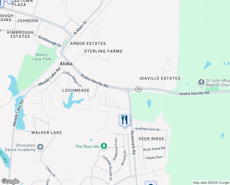 map of restaurants, bars, coffee shops, grocery stores, and more near 1279-1399 Atoka Idaville Road in Atoka