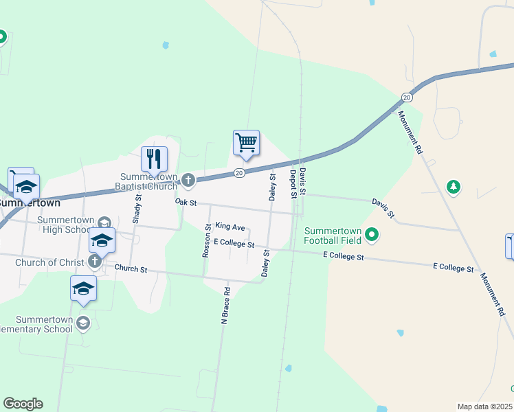 map of restaurants, bars, coffee shops, grocery stores, and more near 322 Oak Street in Summertown
