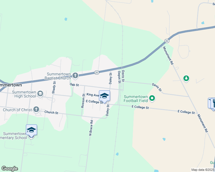 map of restaurants, bars, coffee shops, grocery stores, and more near 322 Oak Street in Summertown