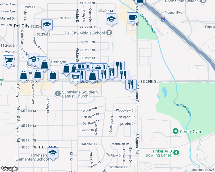 map of restaurants, bars, coffee shops, grocery stores, and more near 5004 Southeast 29th Street in Del City