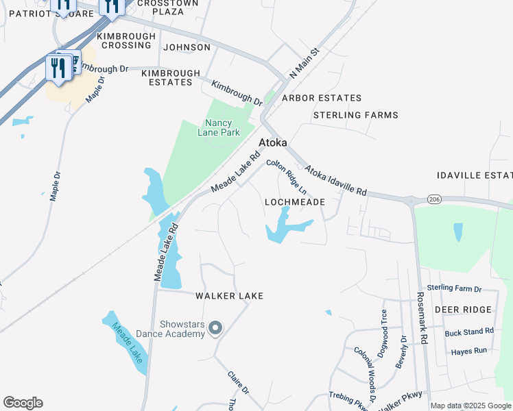 map of restaurants, bars, coffee shops, grocery stores, and more near 107 Waters Edge Cove in Atoka
