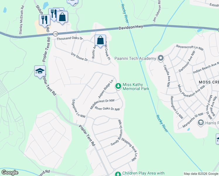 map of restaurants, bars, coffee shops, grocery stores, and more near 10984 Aspen Ridge Lane in Concord