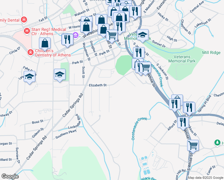 map of restaurants, bars, coffee shops, grocery stores, and more near 505 Charlotte St in Athens
