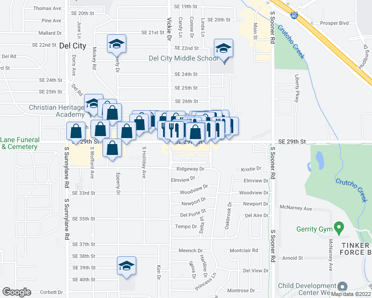 map of restaurants, bars, coffee shops, grocery stores, and more near 4718 Southeast 29th Street in Del City