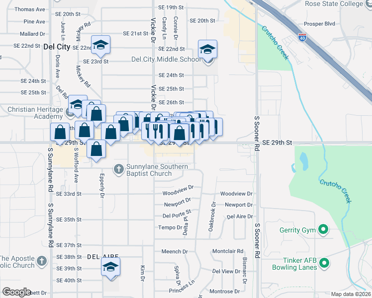 map of restaurants, bars, coffee shops, grocery stores, and more near 4756 Southeast 29th Street in Oklahoma City