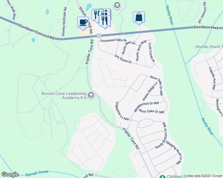 map of restaurants, bars, coffee shops, grocery stores, and more near 11237 Smokethorn Drive Northwest in Concord