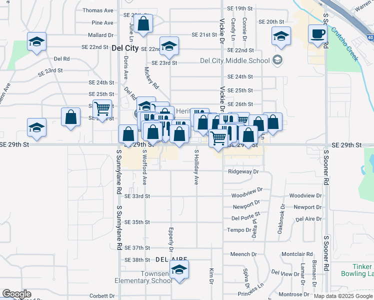 map of restaurants, bars, coffee shops, grocery stores, and more near 4524 Southeast 29th Street in Del City