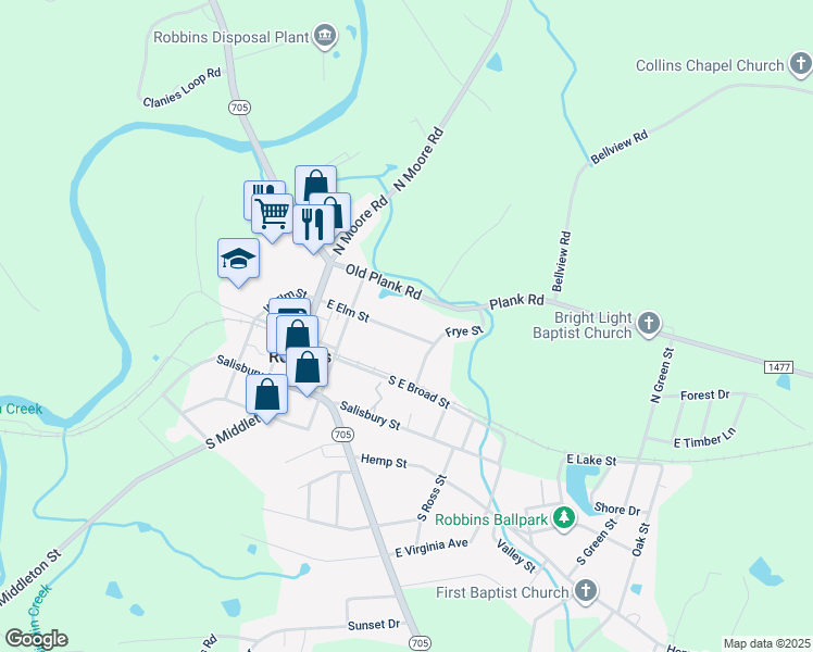 map of restaurants, bars, coffee shops, grocery stores, and more near 260 East Elm Street in Robbins