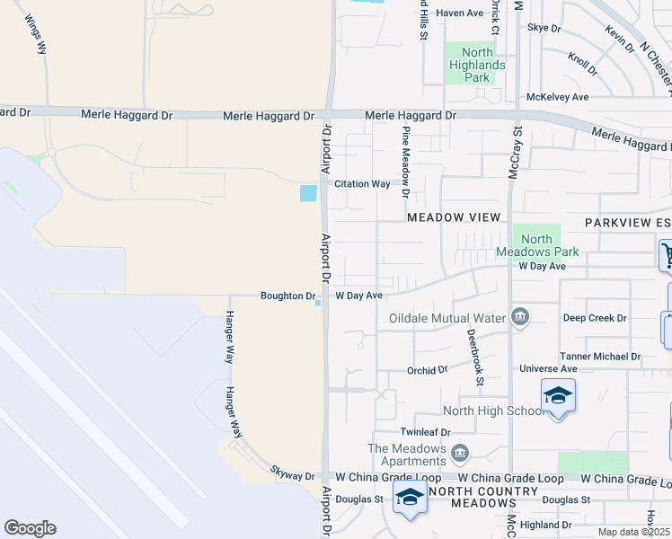map of restaurants, bars, coffee shops, grocery stores, and more near 3127 Alhambra Meadow Court in Bakersfield