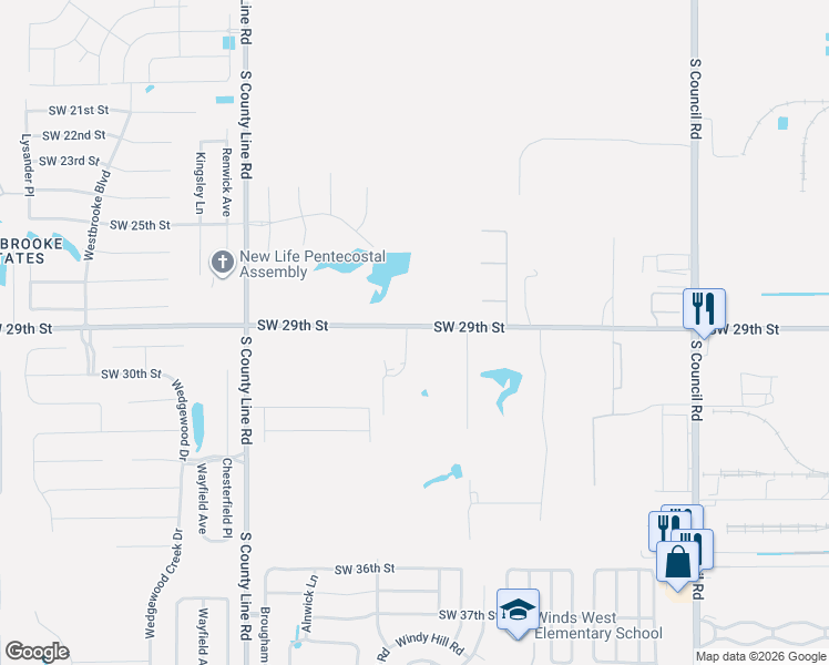 map of restaurants, bars, coffee shops, grocery stores, and more near 8612 Southwest 29th Street in Oklahoma City