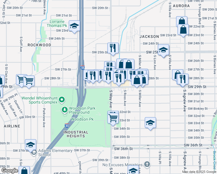 map of restaurants, bars, coffee shops, grocery stores, and more near 2900 Southwest 29th Street in Oklahoma City