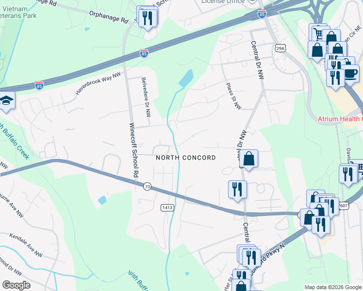 map of restaurants, bars, coffee shops, grocery stores, and more near in Concord